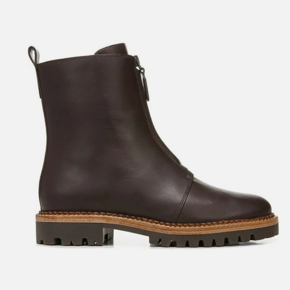 Vince Cabria Water Resistant Front Zip Brown Short Combat Boots size 8